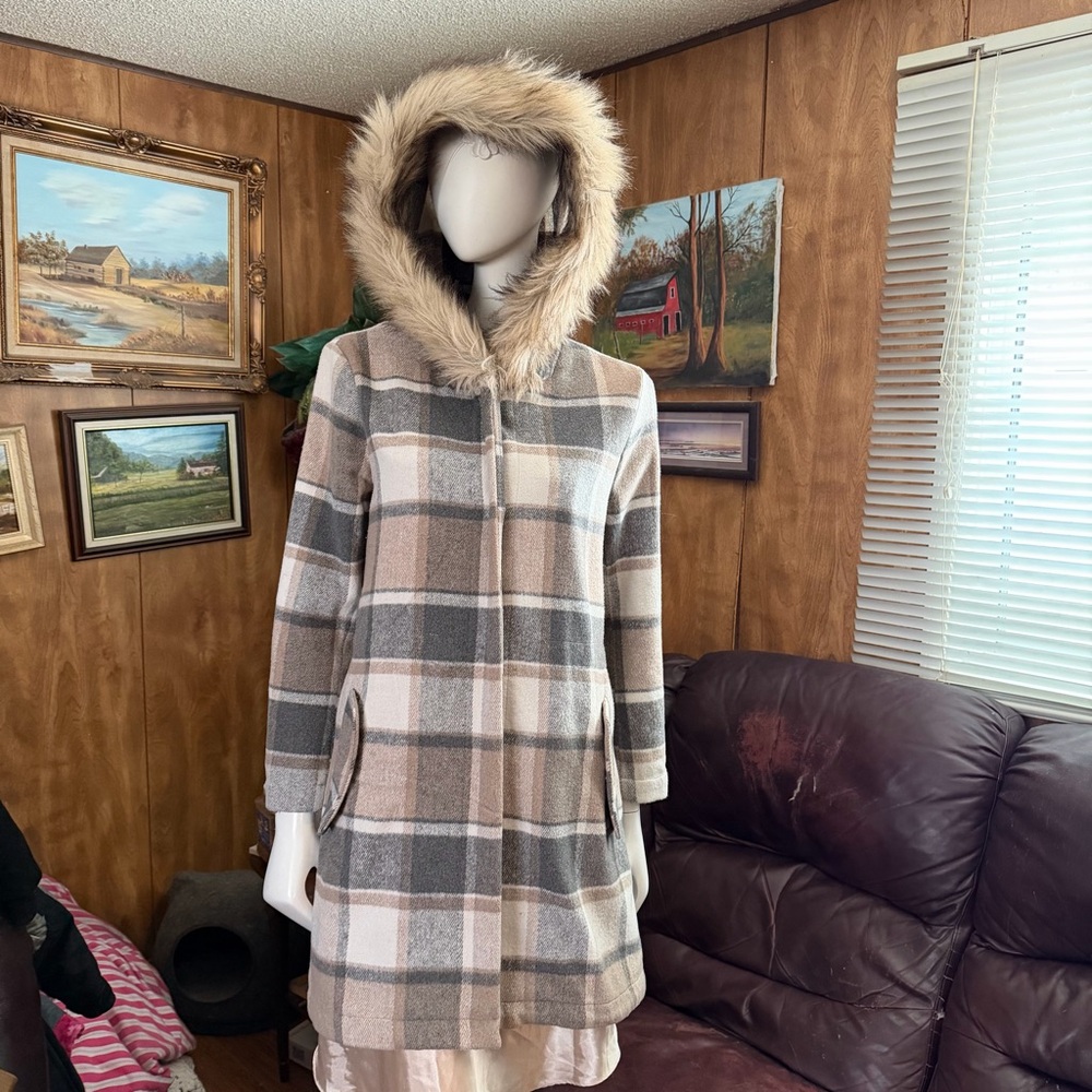 BB Dakota Plaid Wool Blend Coat
